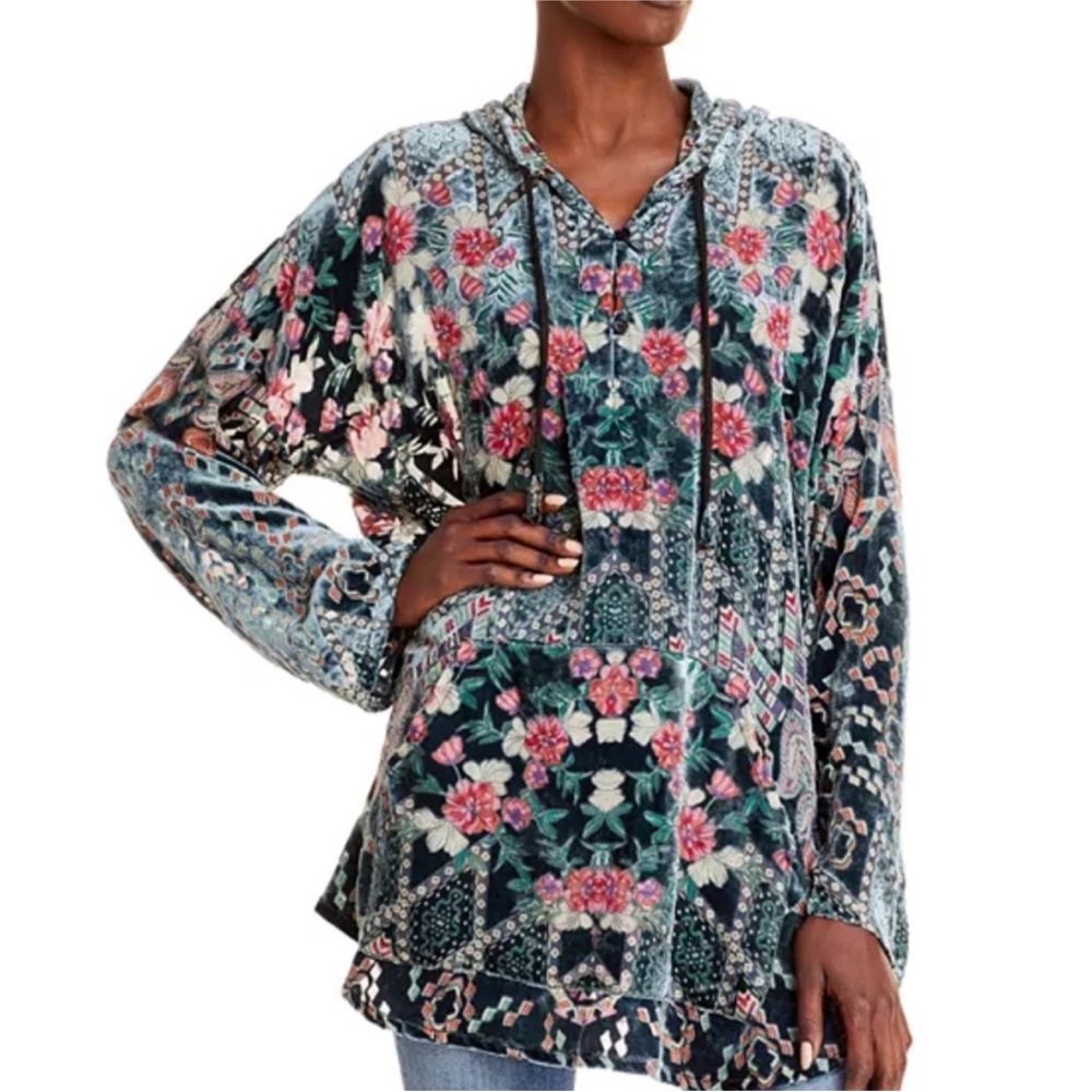 Johnny Was Summer Melina Velvet Burnout Tunic Hoodie, Large